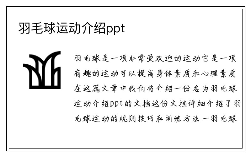 羽毛球运动介绍ppt